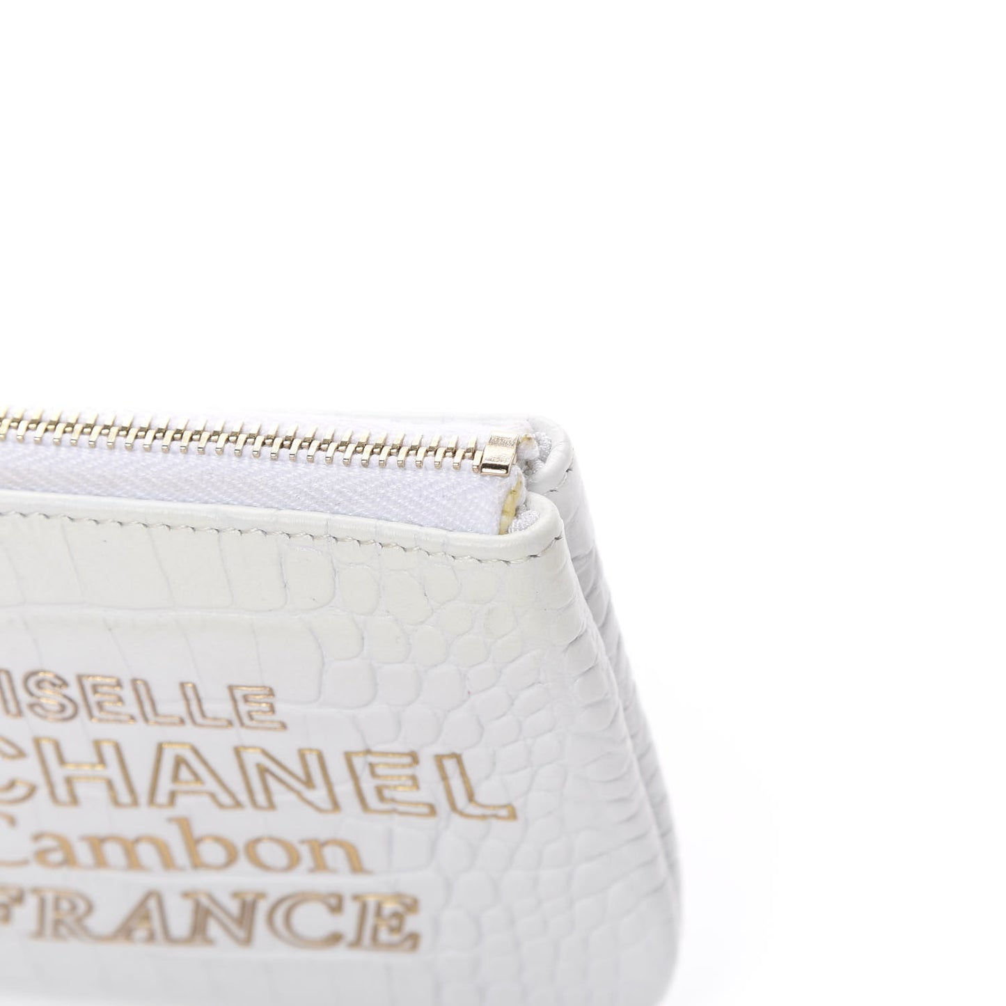 Calfskin Crocodile Embossed Cocodile Cosmetic Case White Gold