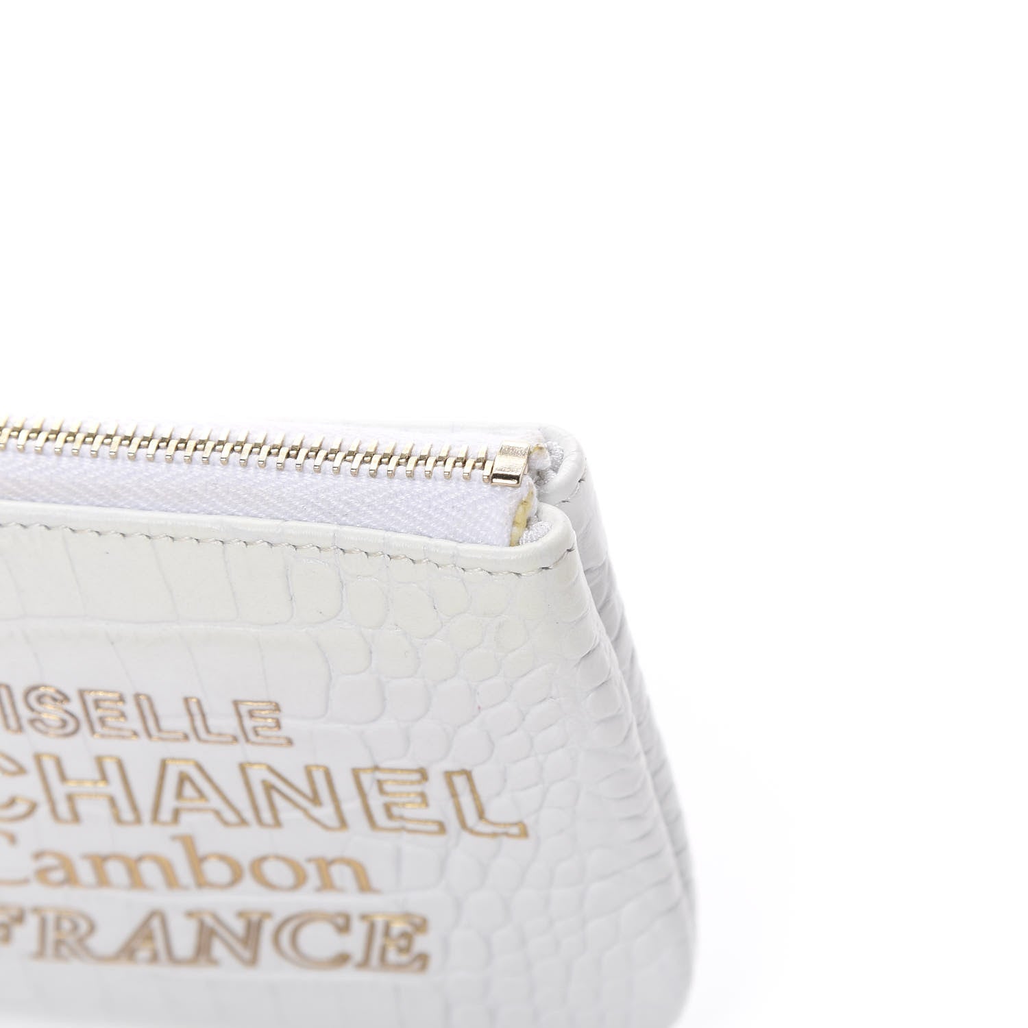 Chanel Calfskin Crocodile Embossed Cocodile Cosmetic Case White Gold 8 of 9