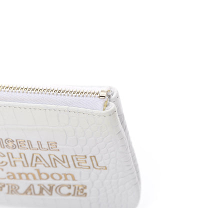 Chanel Calfskin Crocodile Embossed Cocodile Cosmetic Case White Gold 8 of 9