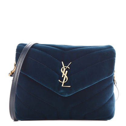 Saint Laurent Velvet Y Quilted Monogram Toy Loulou Chain Satchel Dark Ottanio 1 of 9