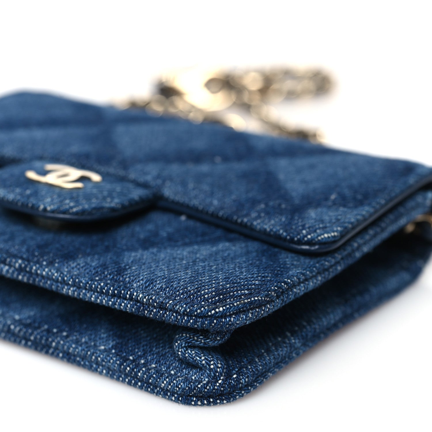 Chanel Printed Denim Quilted Card Holder On Chain  Dark Blue 11 of 11