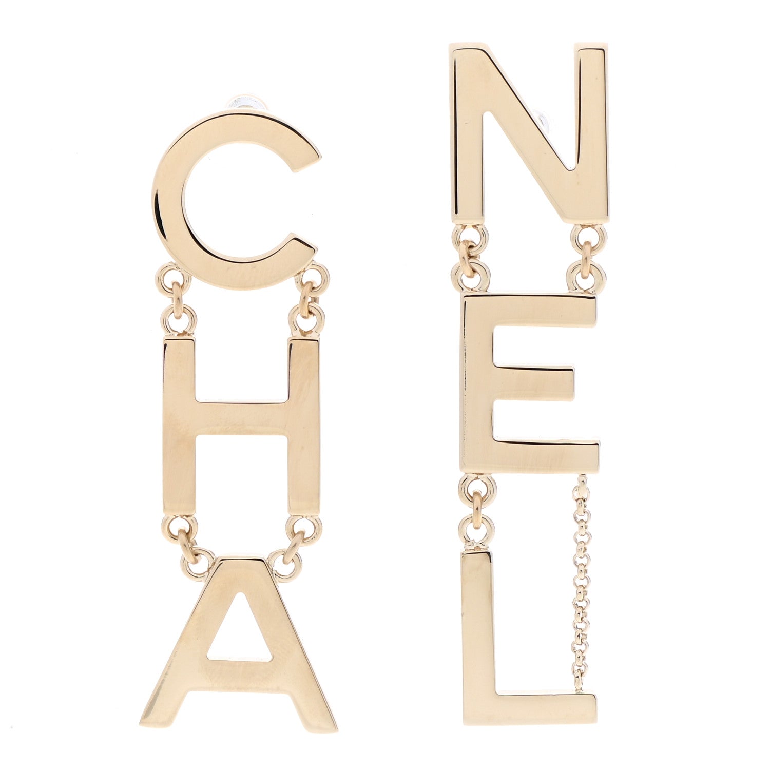 Chanel Metal Cha-Nel Logo Drop Earrings Gold 1 of 5