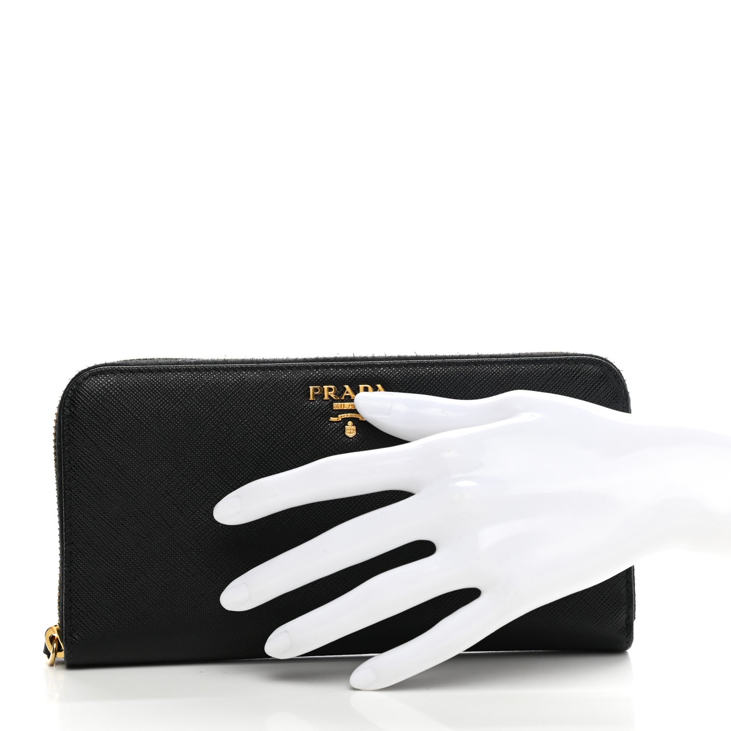 Saffiano Metal Zip Around Wallet Black