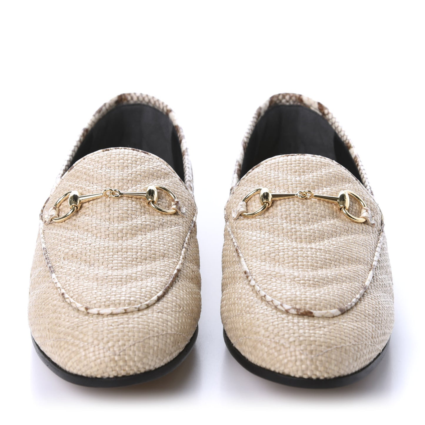 Raffia Elaphe Matelasse Horsebit Womens Jordaan Loafers 38 Natural Cream Brown