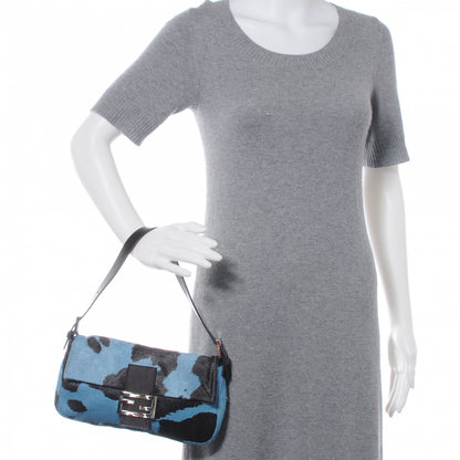 Fendi Pony Hair Cow Print Baguette Blue Black 2 of 8