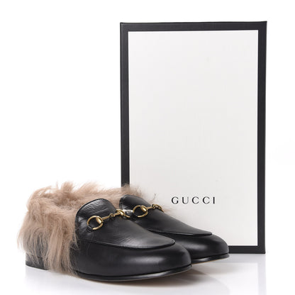 Gucci Malaga Kid Fur Womens Jordaan Loafers 37 Black Natural 9 of 9