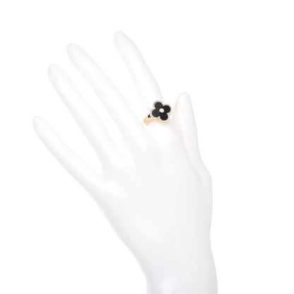 Van Cleef & Arpels 18K Yellow Gold Black Onyx Diamond Vintage Alhambra Ring 50 5.25 2 of 6