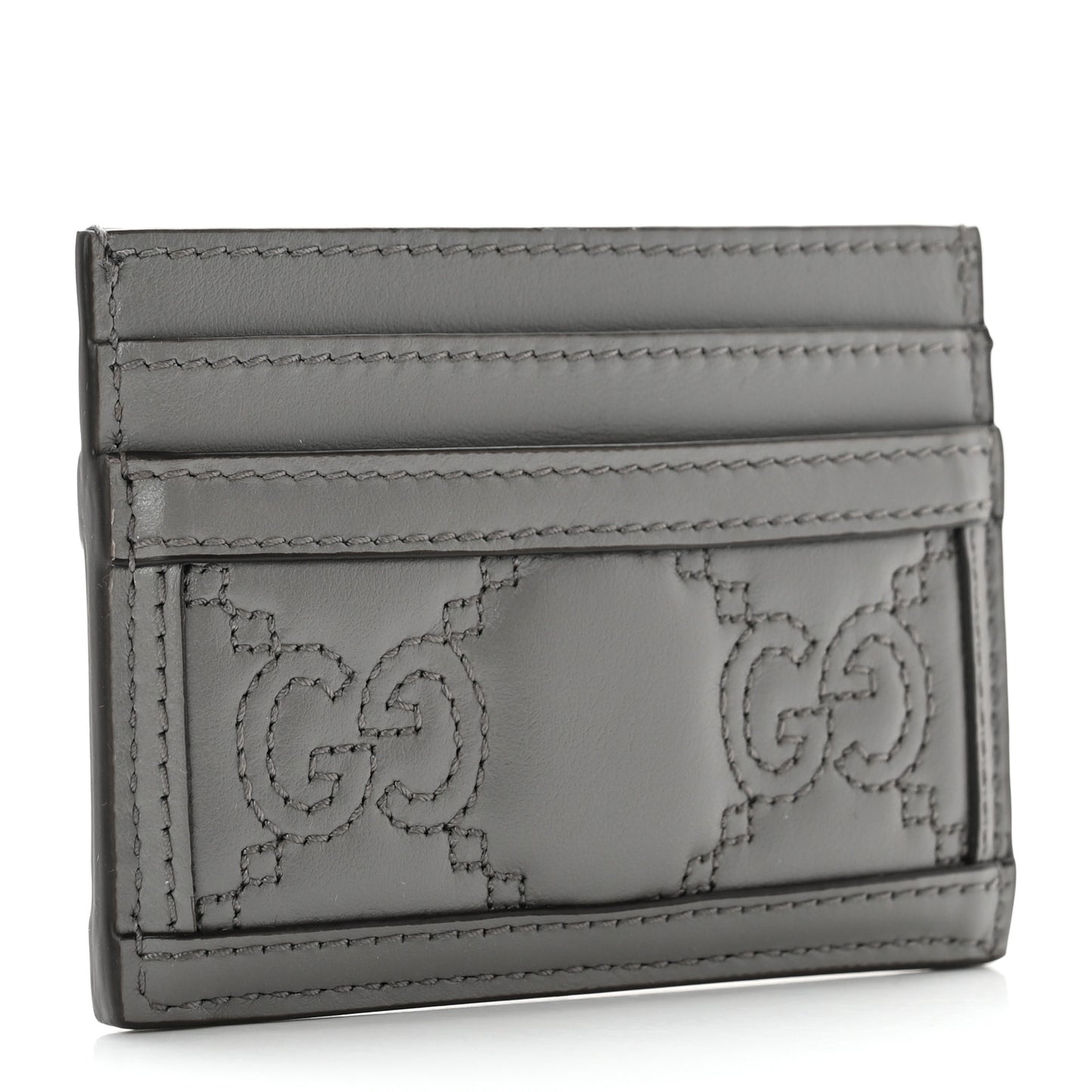 Calfskin GG Matelasse Card Holder Dusty Grey
