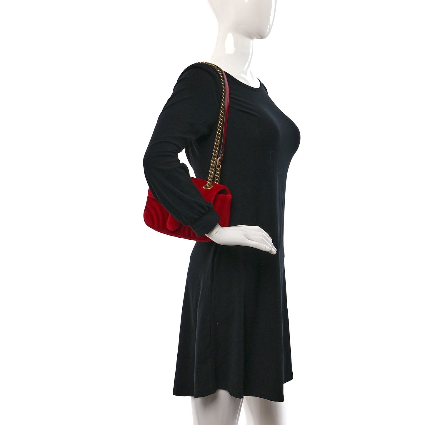 Velvet Matelasse Mini GG Marmont Shoulder Bag Hibiscus Red