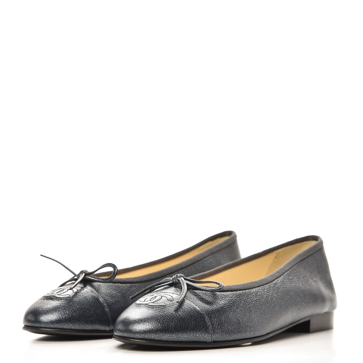 Metallic Calfskin Cap Toe Ballerina Flats 37.5 Silver