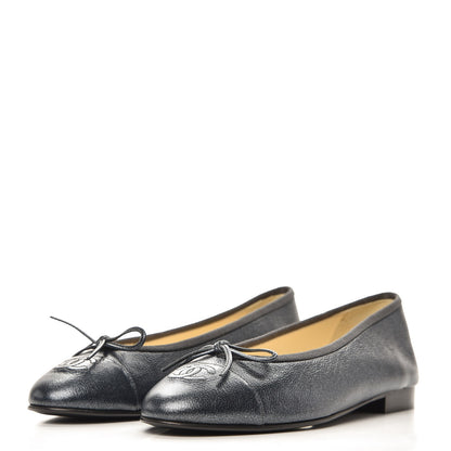 Chanel Metallic Calfskin Cap Toe Ballerina Flats 37.5 Silver 2 of 10