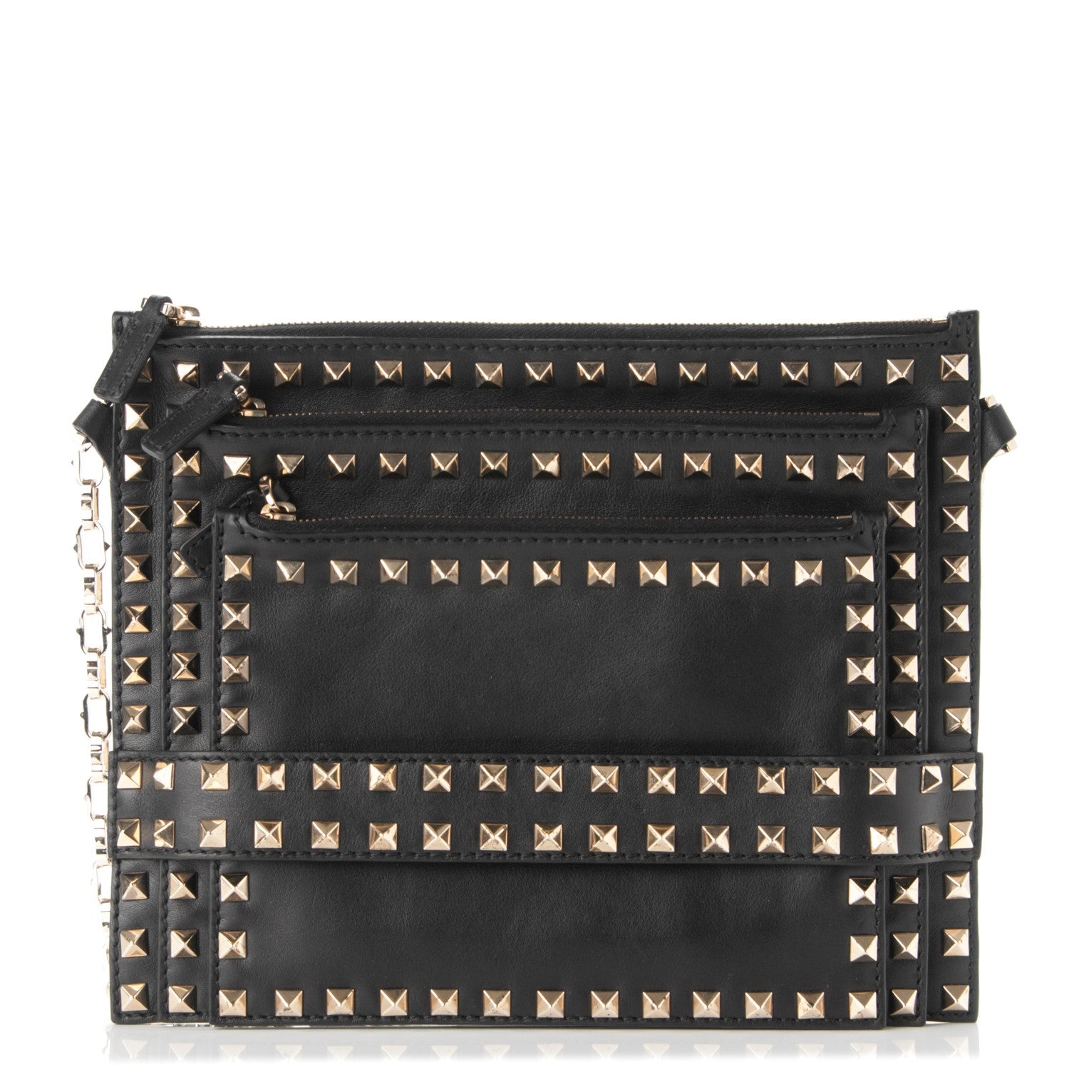 Valentino Garavani Vitello Rockstud Triple Zip Crossbody Bag Black 1 of 6