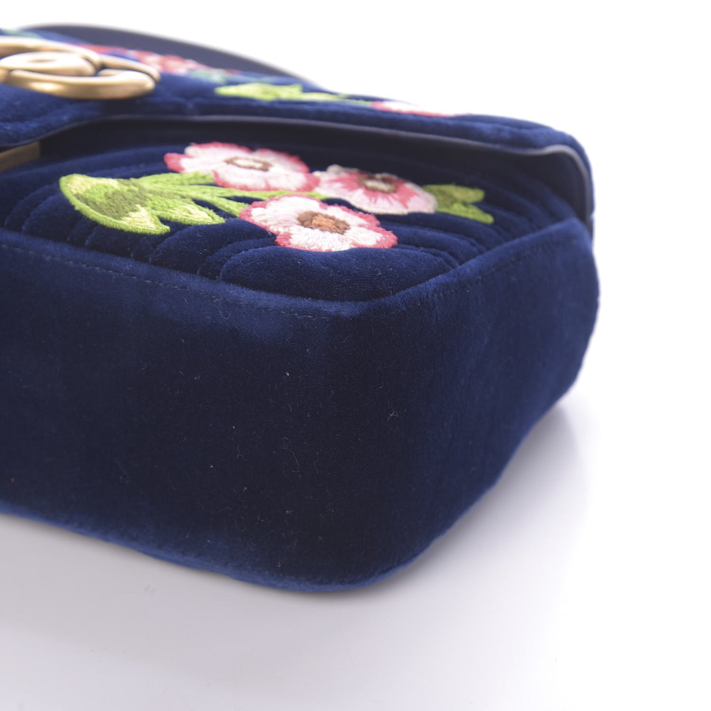 Velvet Matelasse Deer Embroidered Small GG Marmont Shoulder Bag Cobalt