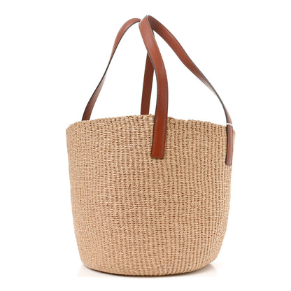 Chloe Raffia Calfskin Horse Medal Large Basket Tote Sepia Brown Sepia Brown 3 of 9