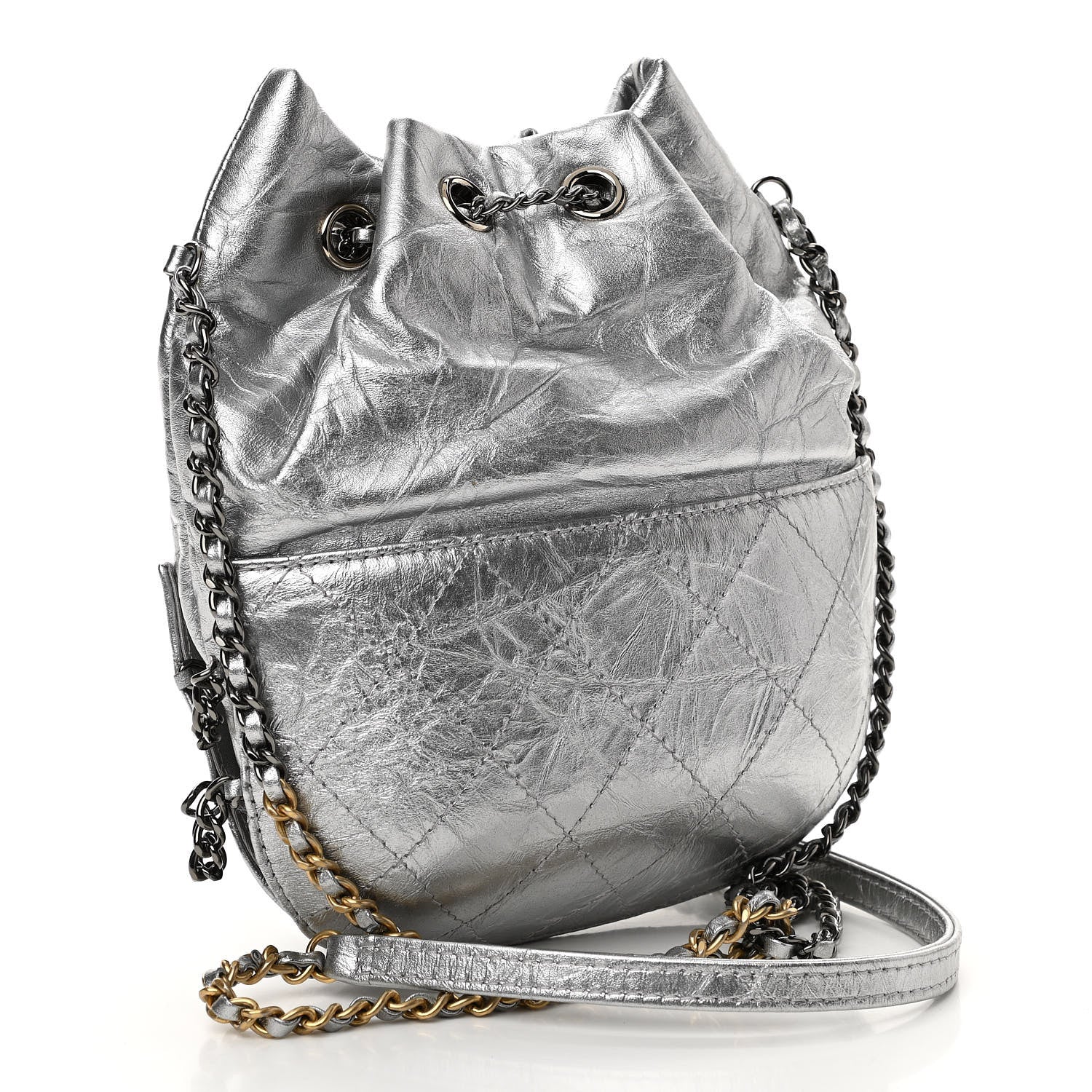 Chanel Metallic Aged Calfskin Quilted Small Gabrielle Bucket Silver 3 of 10
