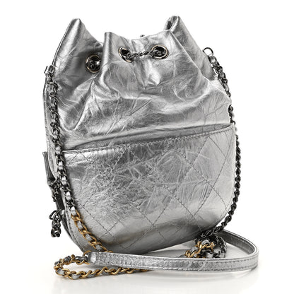 Chanel Metallic Aged Calfskin Quilted Small Gabrielle Bucket Silver 3 of 10