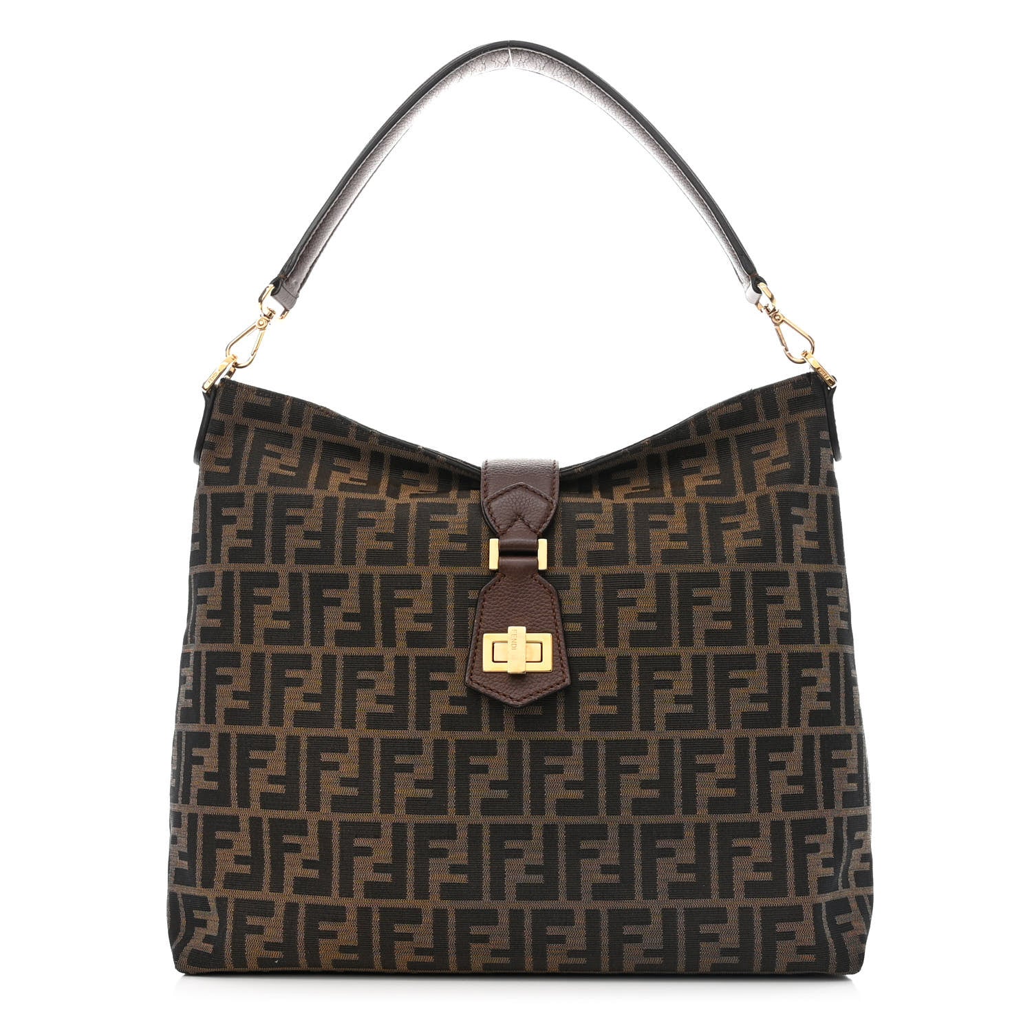 Fendi Zucca Vitello Artic Small Clasp Top Hobo Bag Tobacco Castagna 1 of 13