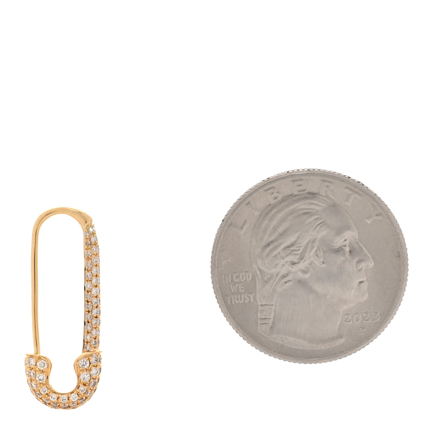 18K Yellow Gold Diamond Safety Pin Earring