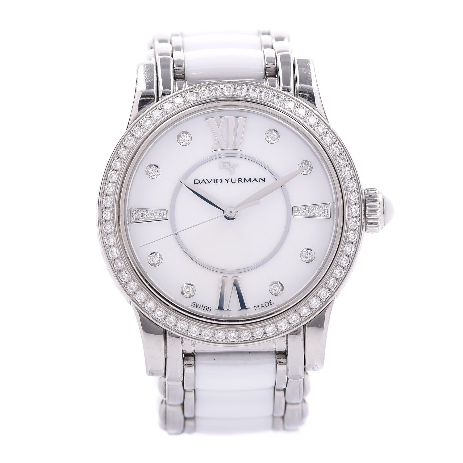 David Yurman Stainless Steel Ceramic Diamond Bezel 34mm Classic Quartz Watch White 1 of 7