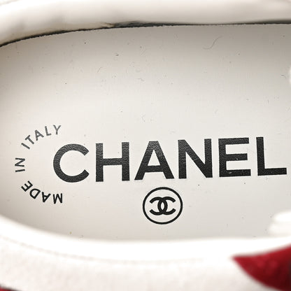 Chanel Suede Kidskin Womens CC Sneakers 38.5 Burgundy White 7 of 9
