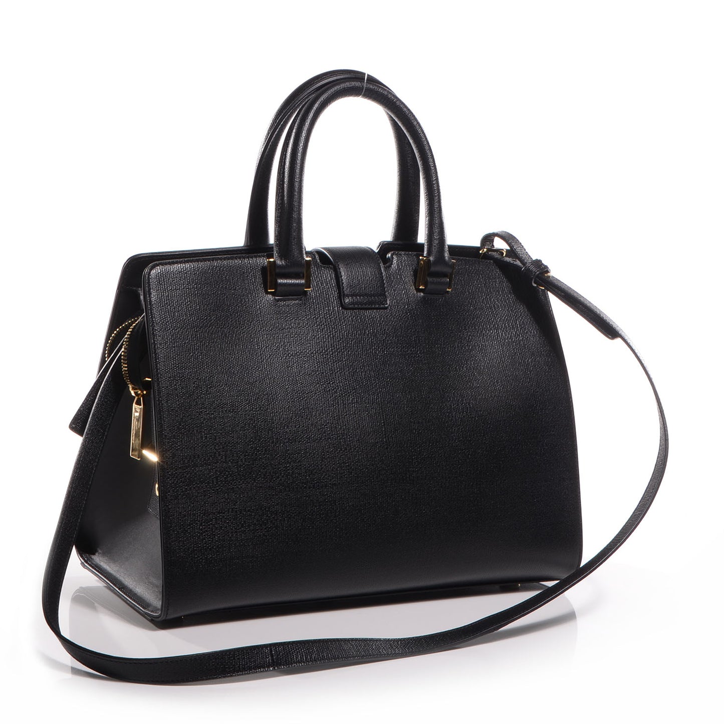 Textured Leather Classic Small Cabas Y Bag Black