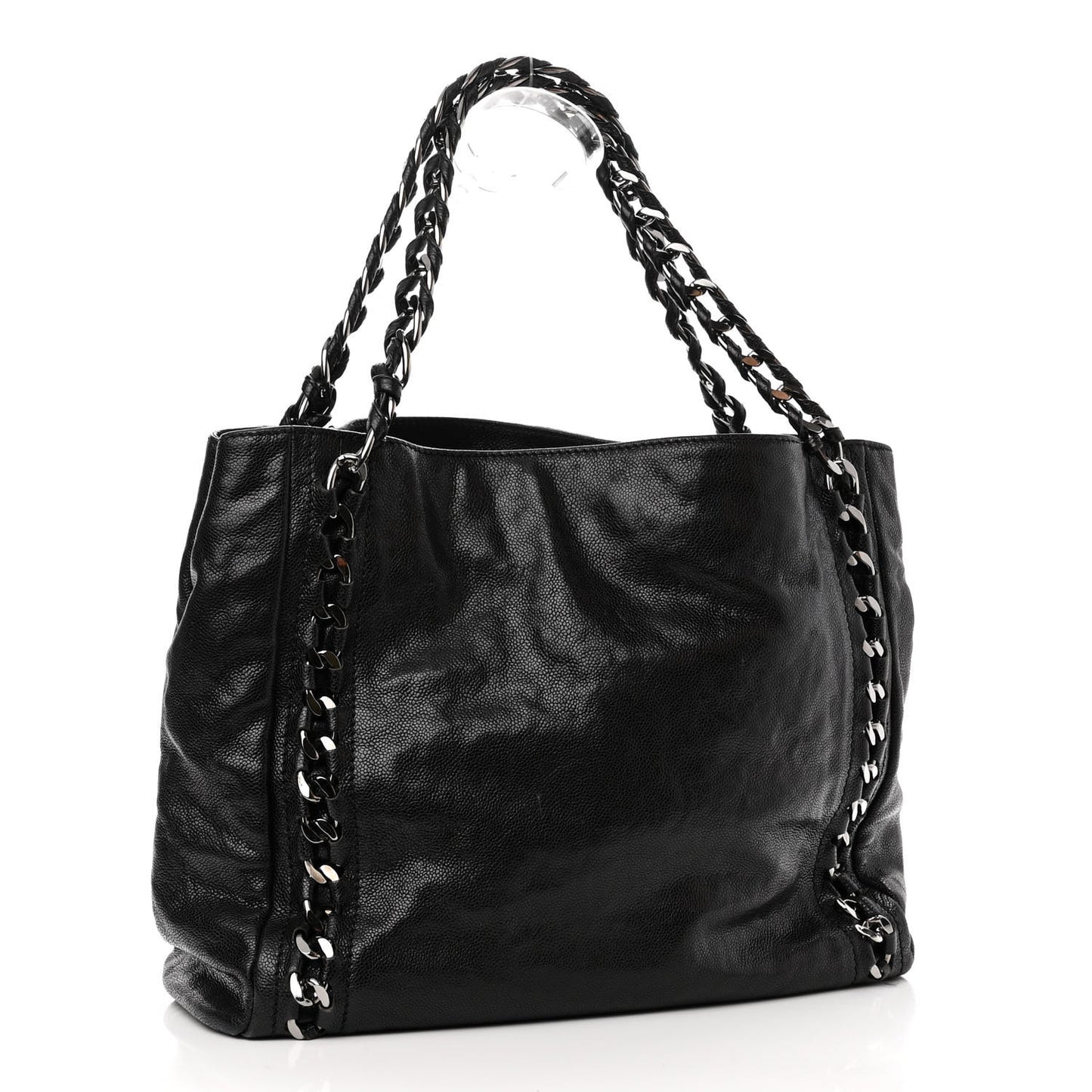 Glazed Caviar Modern Chain Tote Black