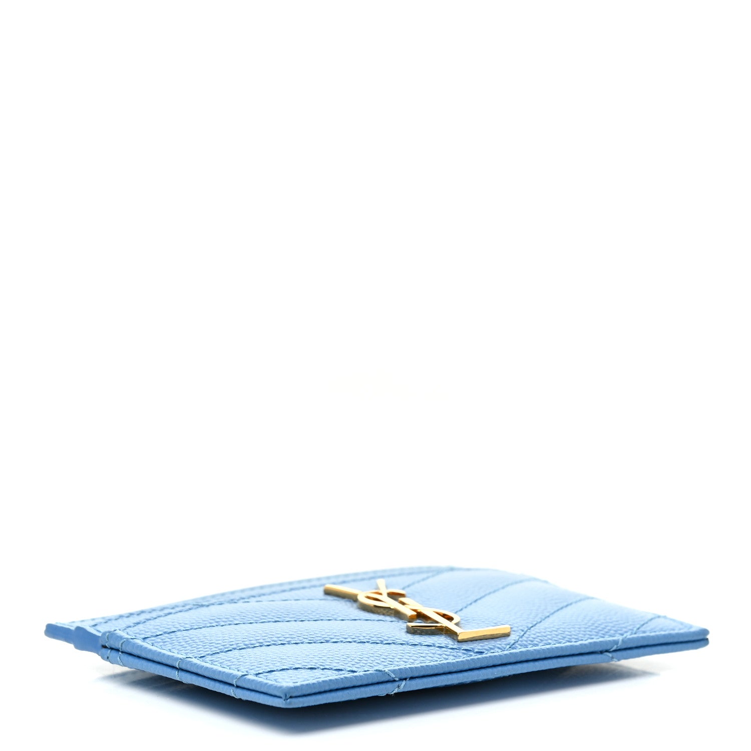 Saint Laurent Grain De Poudre Matelasse Chevron Cassandre Credit Card Case Blue Clair 4 of 11