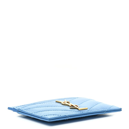 Saint Laurent Grain De Poudre Matelasse Chevron Cassandre Credit Card Case Blue Clair 4 of 11