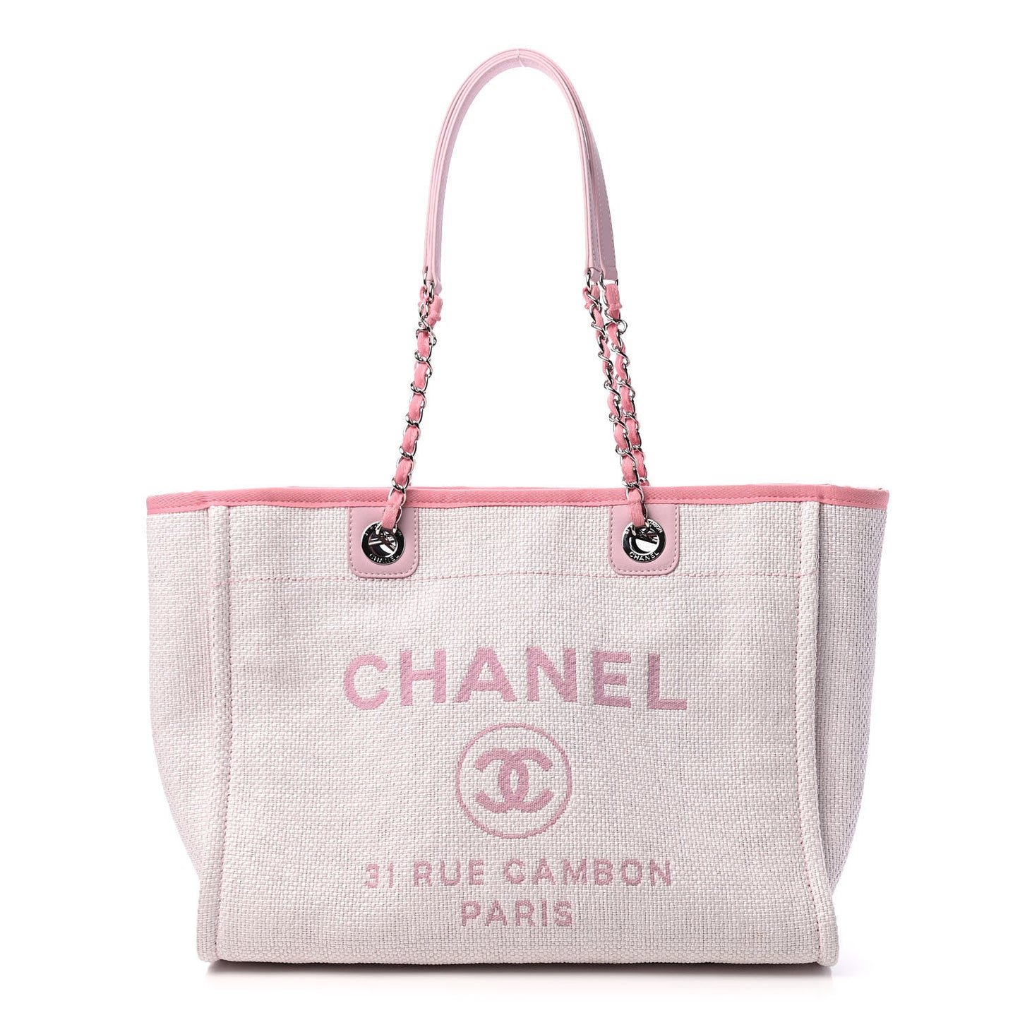 Woven Straw Raffia Small Deauville Tote Pink