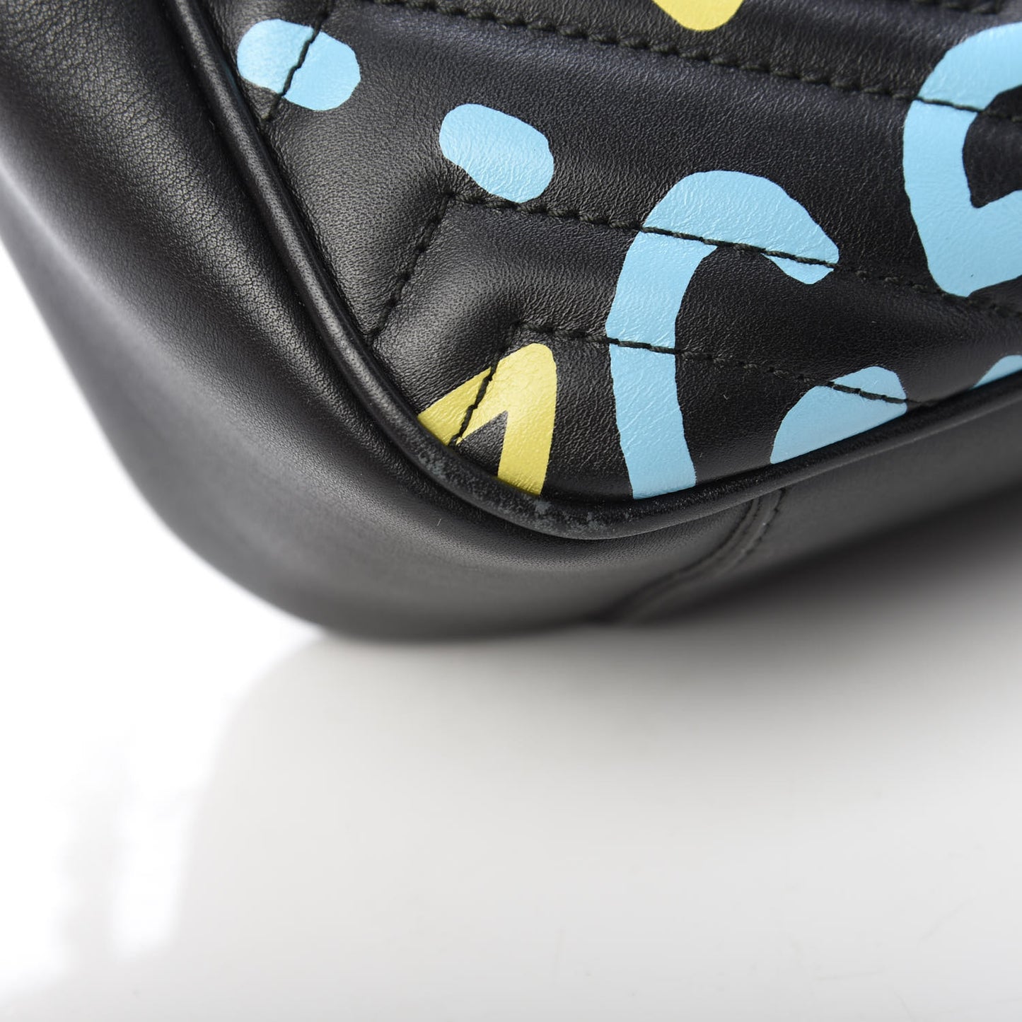 Calfskin Matelasse GucciGhost Medium GG Marmont Chain Shoulder Bag Black New Acquamarine