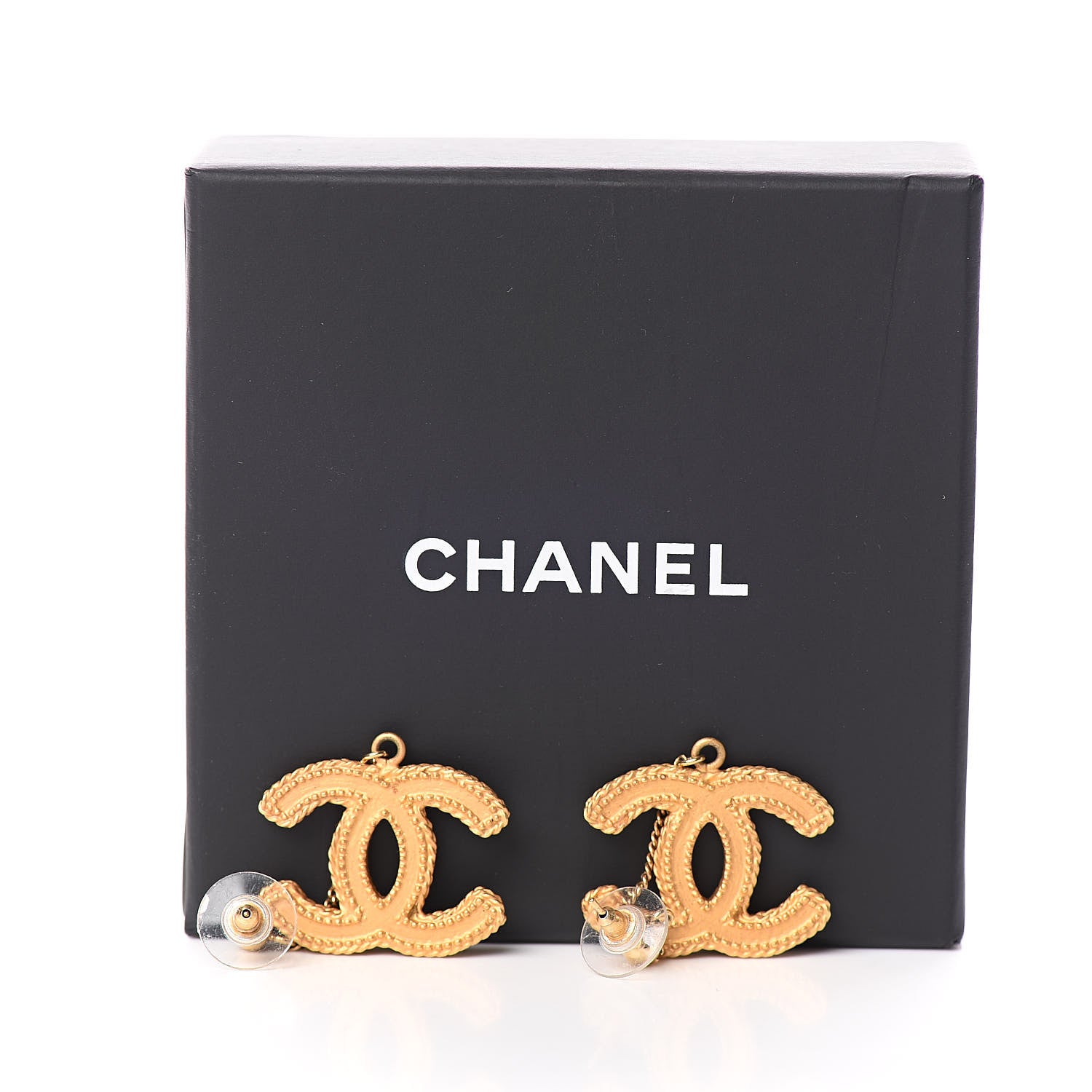 Chanel CC Drop Earrings Matte Gold 9 of 9