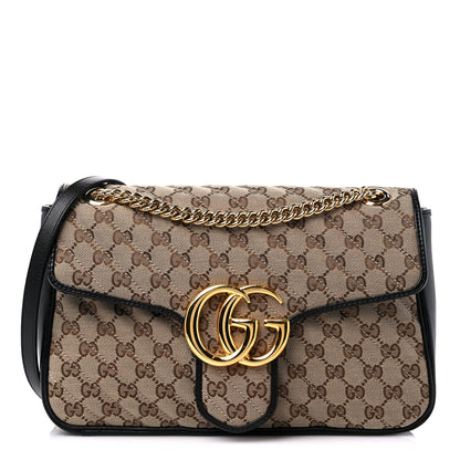 Gucci Monogram Azalea Calfskin Matelasse Diagonal Medium GG Marmont Shoulder Bag Beige Ebony Black 1 of 9