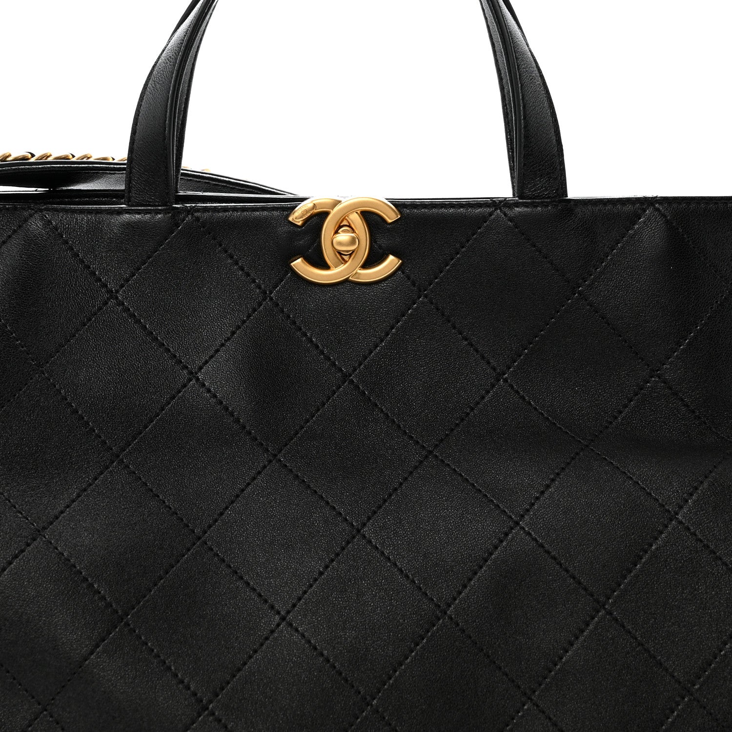 Chanel Shiny Lambskin Quilted Chain Around Shopping Tote Black 8 of 12