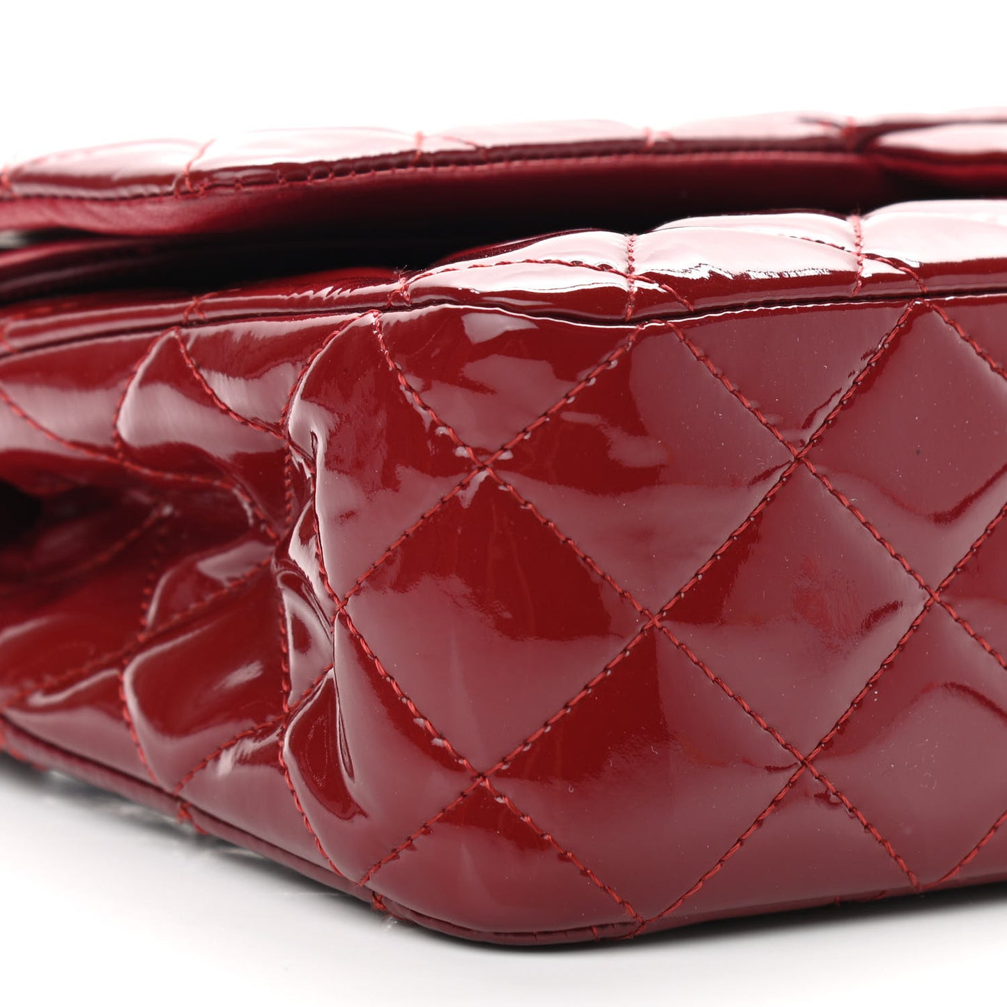 Patent Calfskin Quilted Medium Double Flap Dark Red