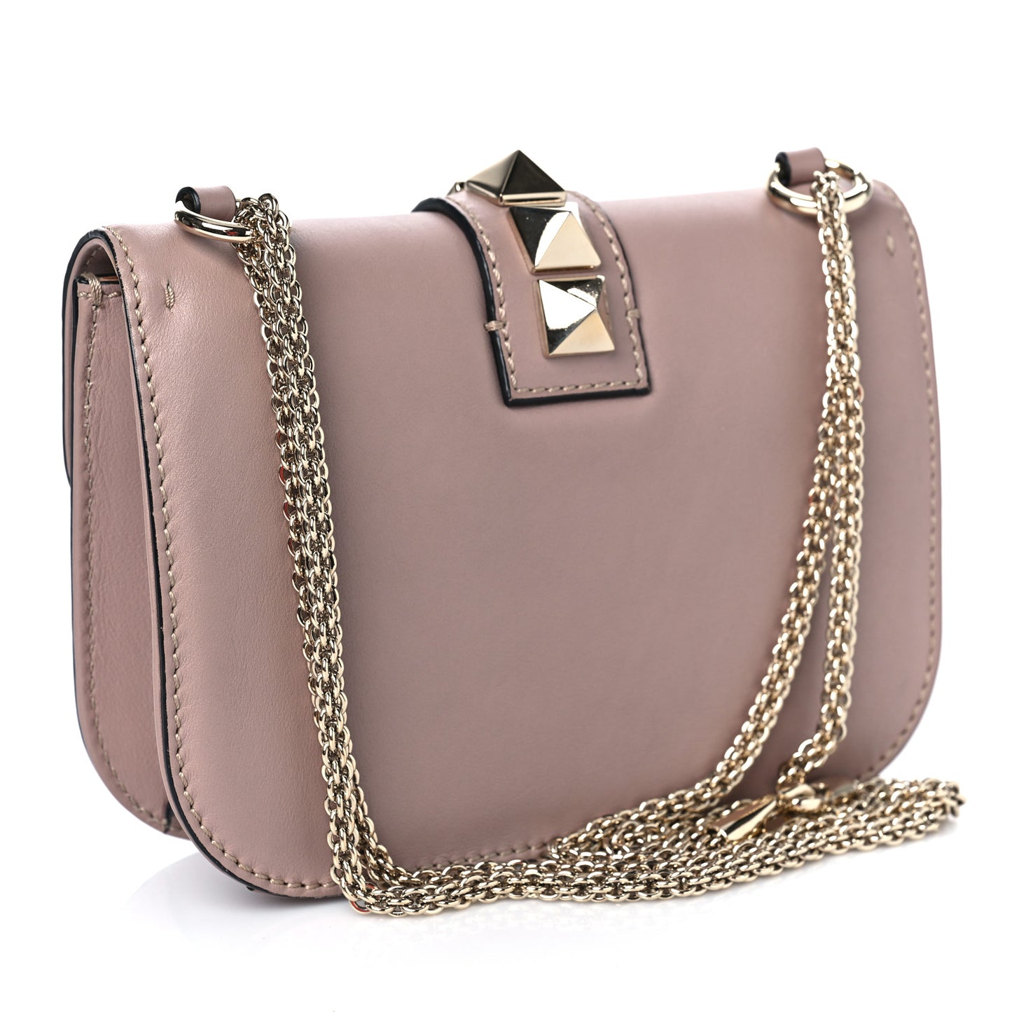 Vitello Small Glam Lock Rockstud Flap Poudre