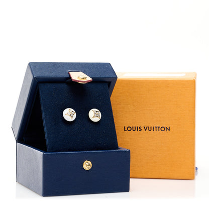 Louis Vuitton 18K Yellow Gold Diamond White Agate Color Blossom BB Star Stud Earrings 5 of 5