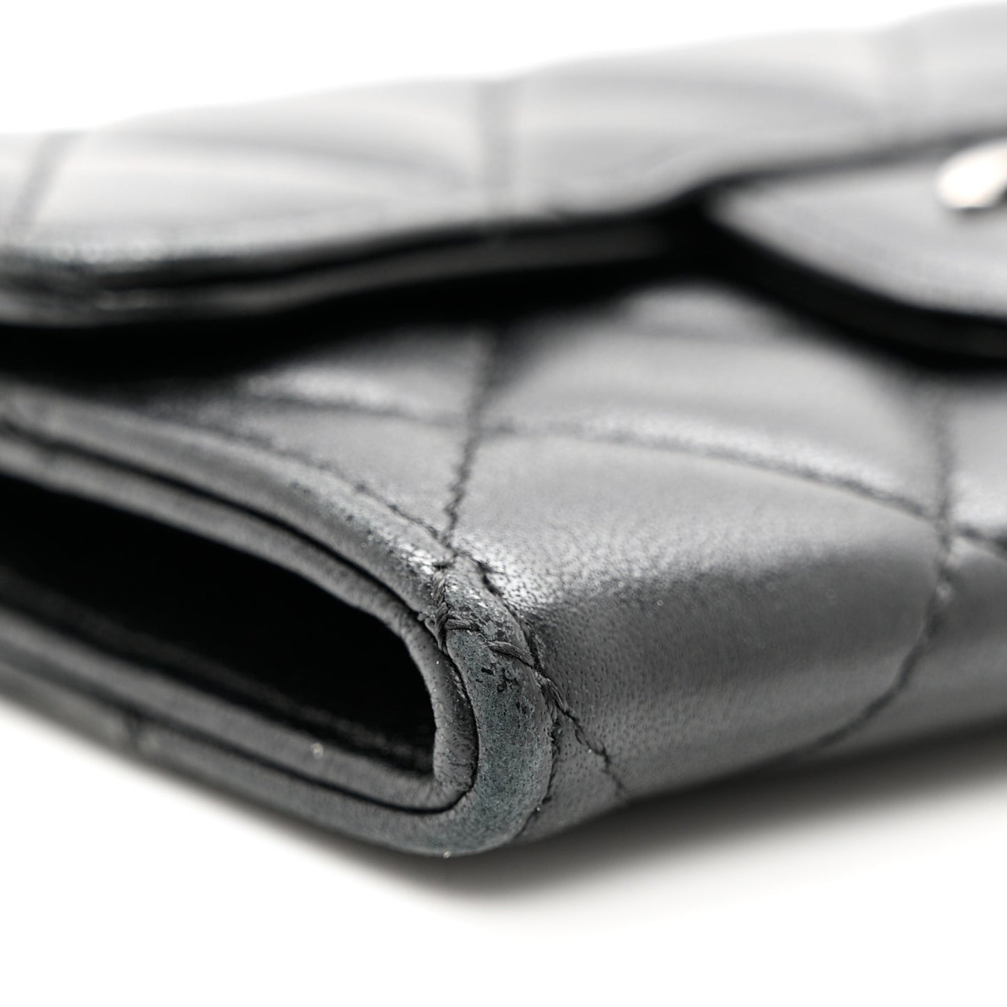 Lambskin Quilted Flap Card Holder Wallet Black
