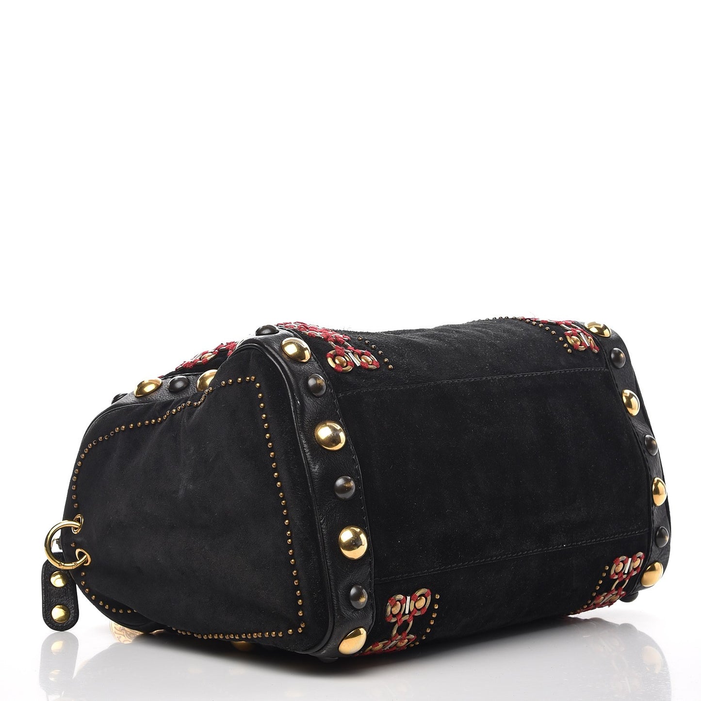 Suede Calfskin Large Babouska Studded Boston Black