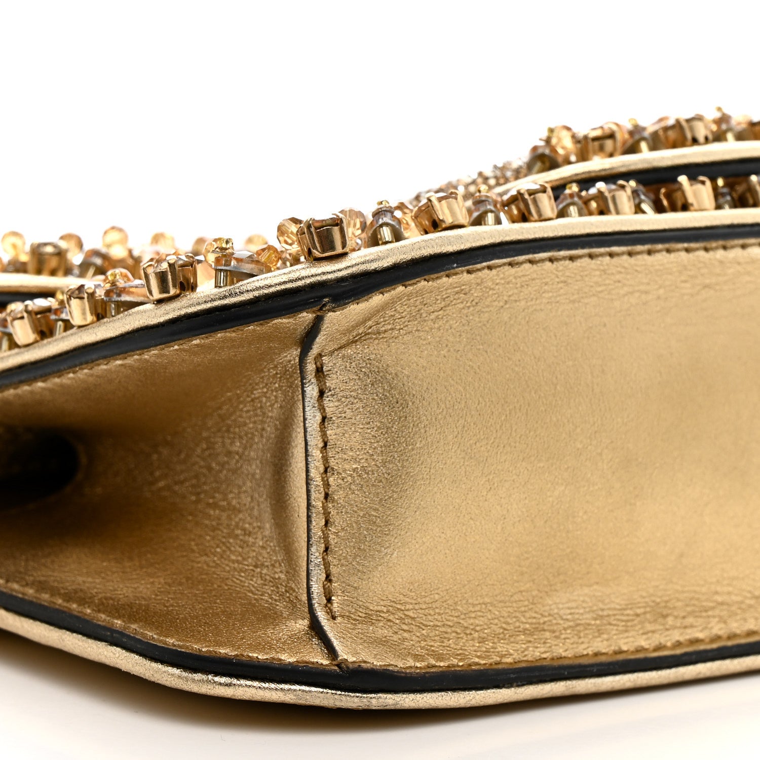 Valentino Garavani Laminated Calfskin Crystal Vlogo Small Loco Shoulder Bag Gold 9 of 13