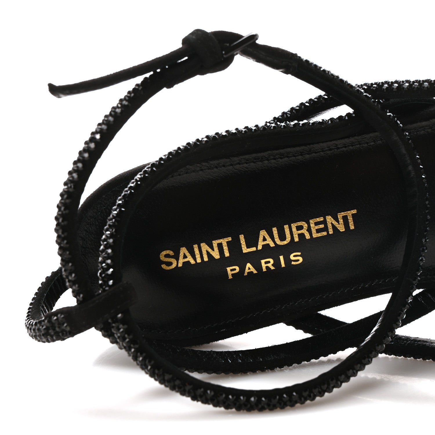 Saint Laurent Suede Calfskin Crystal Embellished Nadja Sandals 37.5 Black 8 of 9