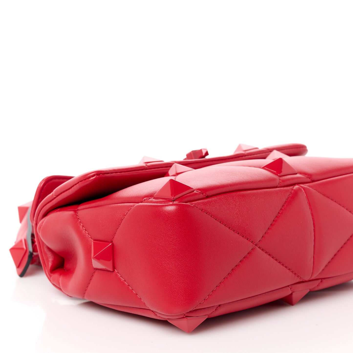 Nappa Enamel Monochrome Medium Roman Stud Shoulder Bag Rouge Pur