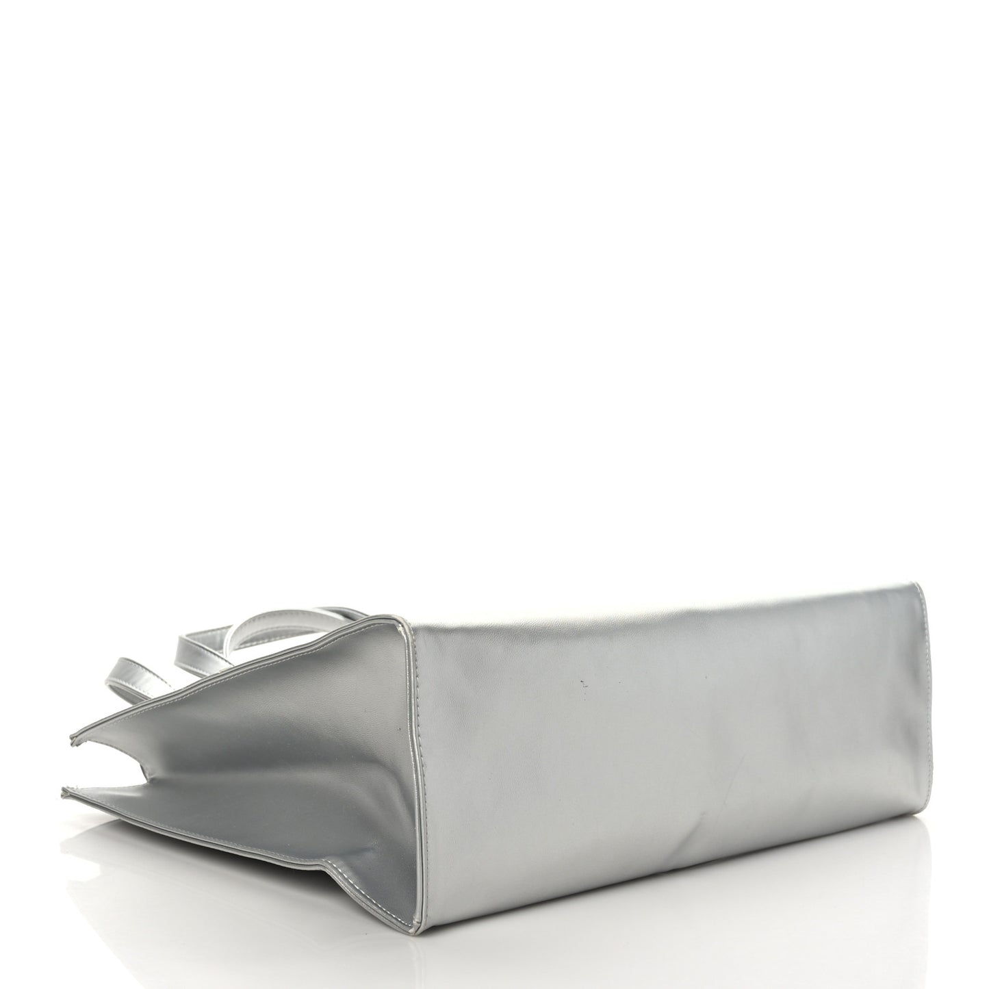 Metallic Vegan Leather Medium Shopping Bag Silver
