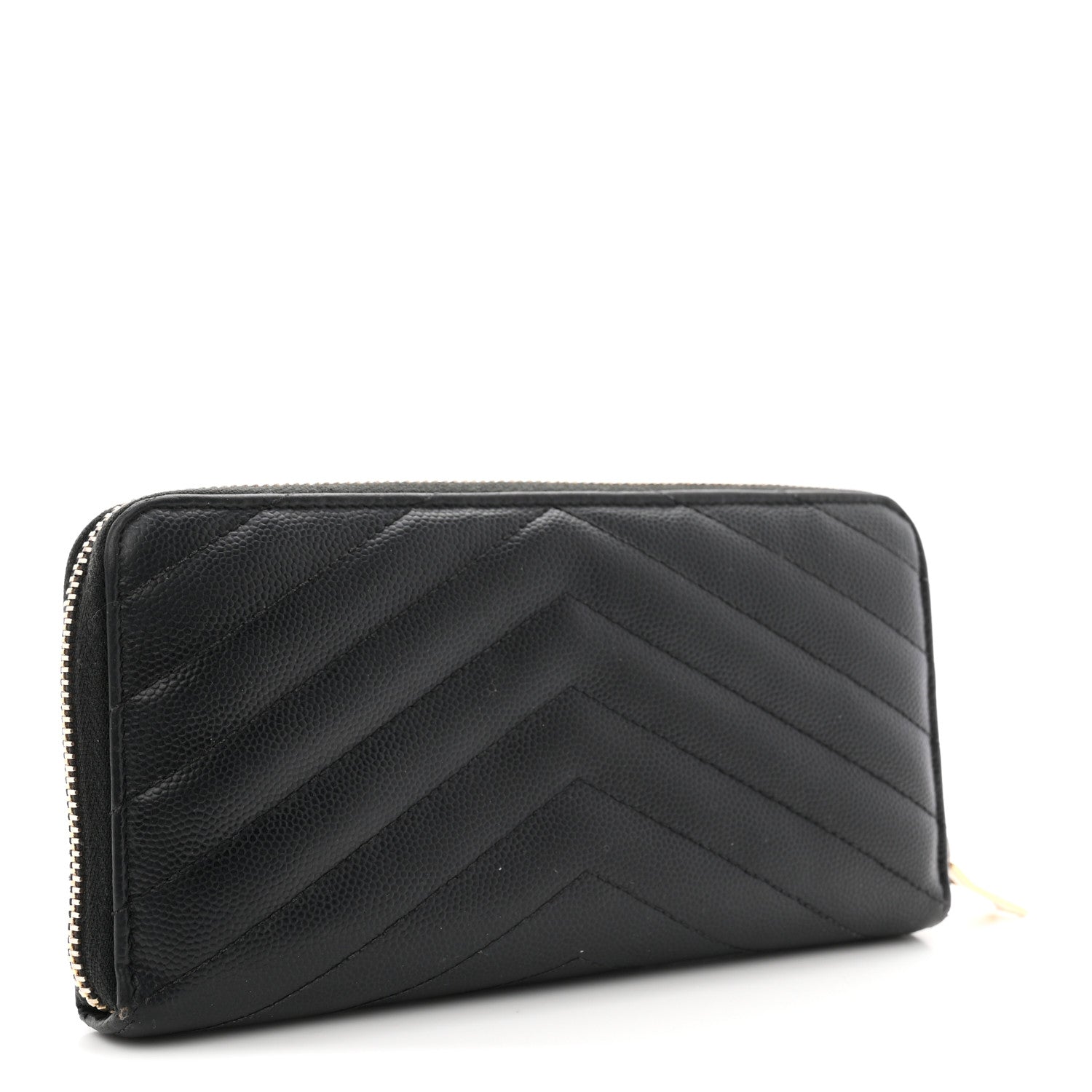 Saint Laurent Grain De Poudre Matelasse Chevron Monogram Zip Around Wallet Black 3 of 7