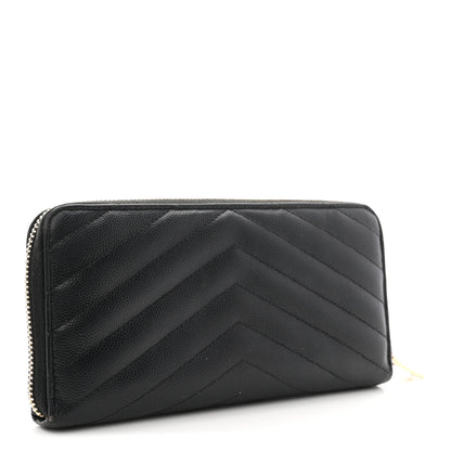 Saint Laurent Grain De Poudre Matelasse Chevron Monogram Zip Around Wallet Black 3 of 7