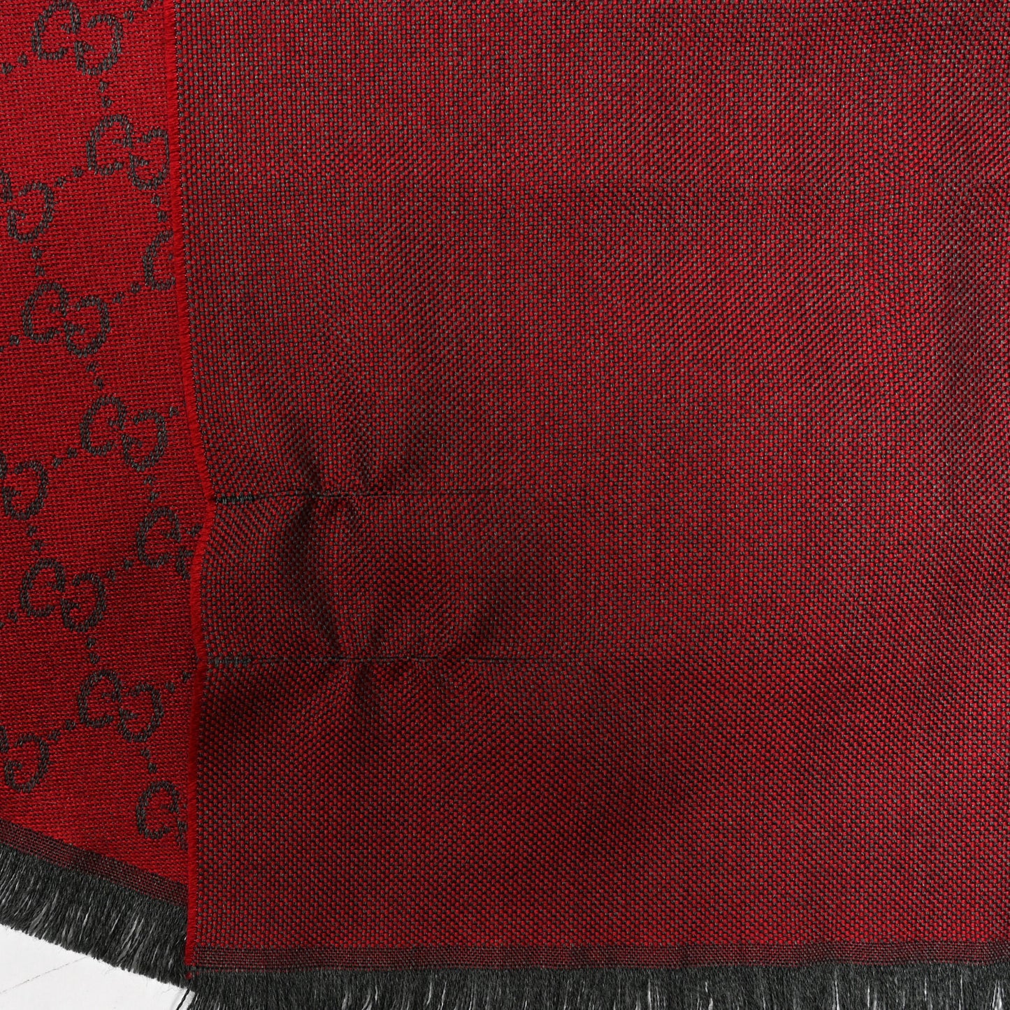 Wool GG Monogram HalfGG Fringe Scarf Anthracite Red