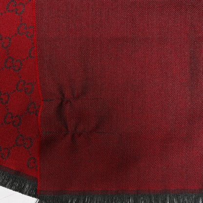 Gucci Wool GG Monogram HalfGG Fringe Scarf Anthracite Red 4 of 5