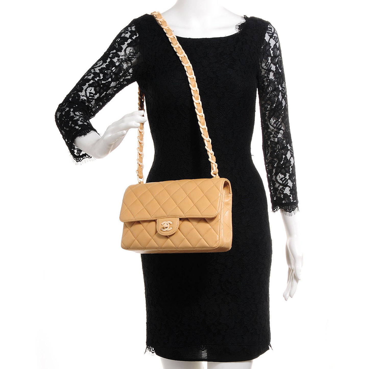 Lambskin Bekko Resin Medium Single Flap Beige