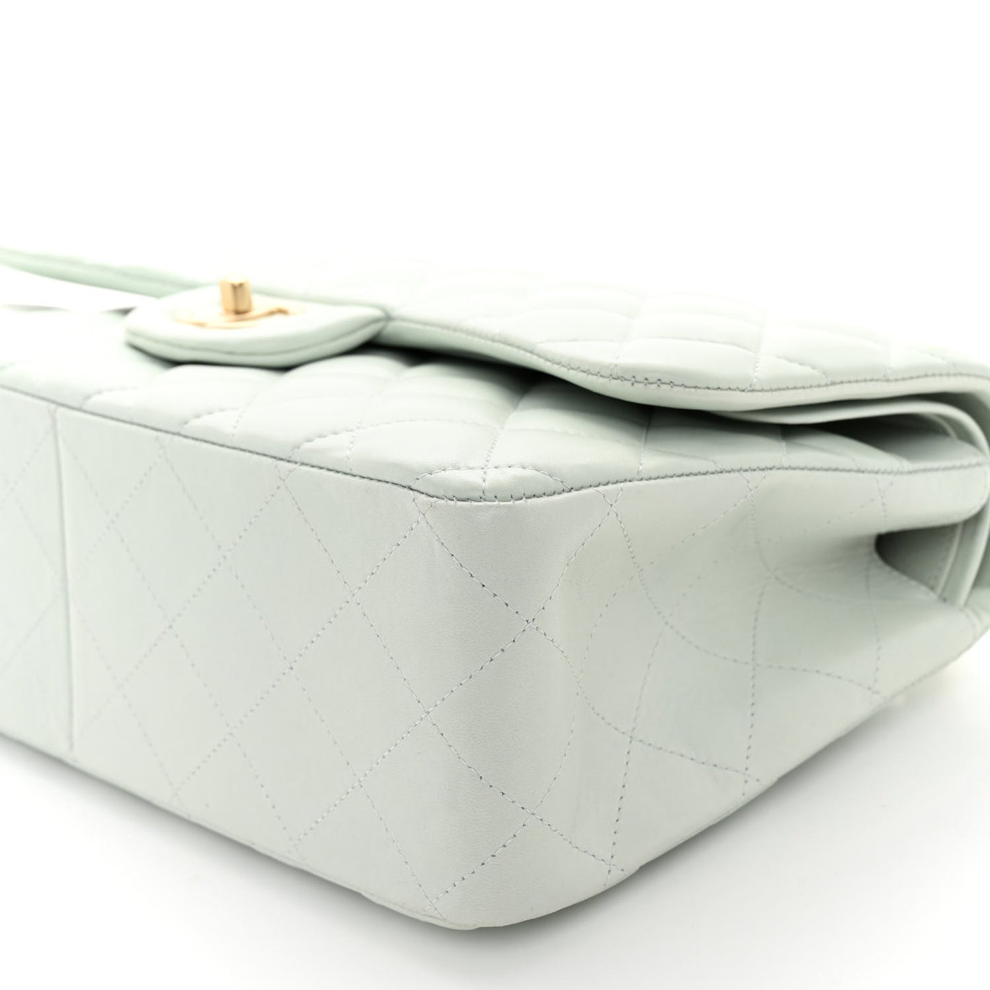 Lambskin Quilted Jumbo Double Flap Light Green