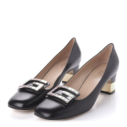 Gucci Malaga Kid Crystal Square G Madelyn Mid Heel Loafer Pumps 41.5 Black 3 of 9