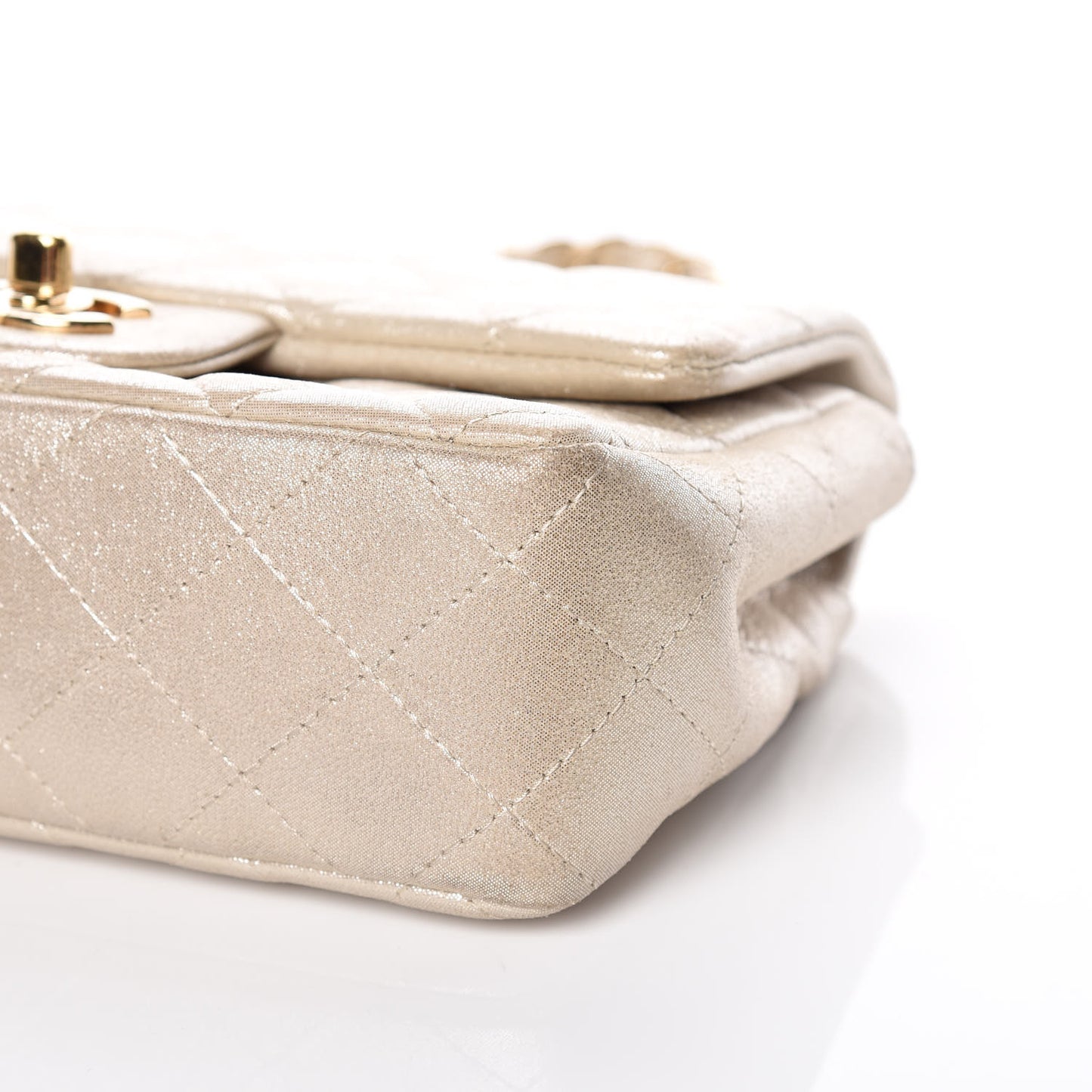 Iridescent Calfskin Quilted Mini Rectangular Flap Beige Clair